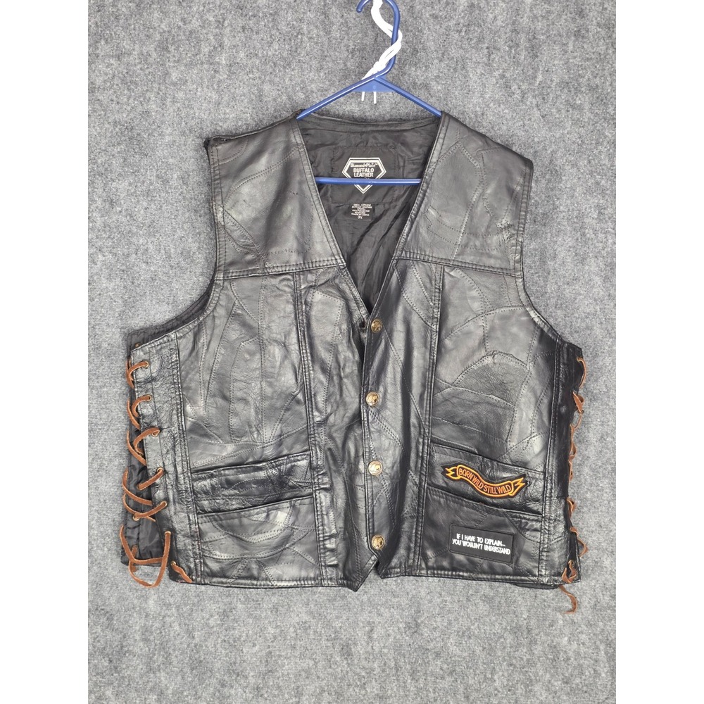 Harley Davidson Diamond Plate‎ Buffalo Leather Vest Patches Biker Motorcycle 3XL